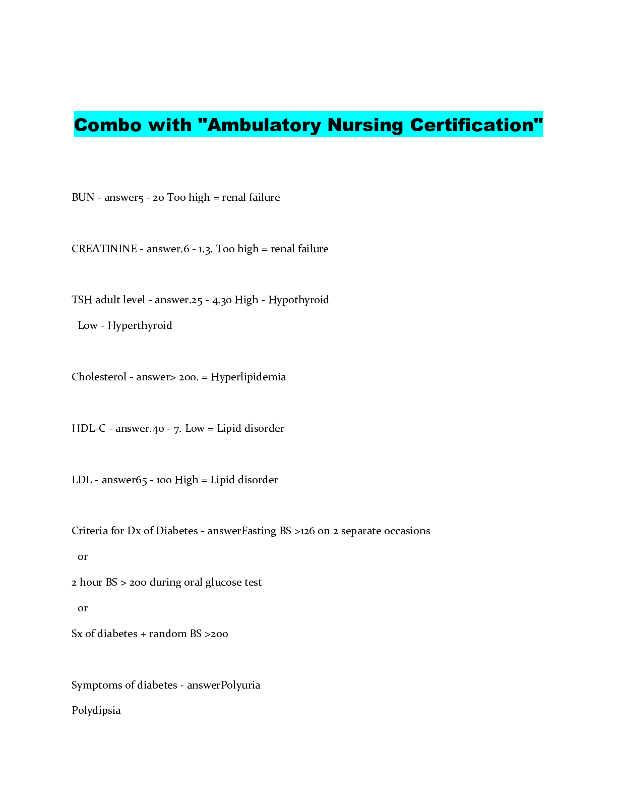 AMBULATORY NURSE CERTIFICATION COMPLETE QUESTIONS AND ANSWERS GRADED A 